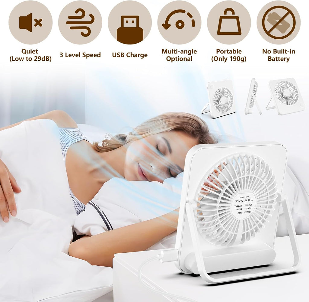 Hianjoo USB Tischventilator leise 3 Geschwindigkeiten schwarz, USB-Stromversorgu