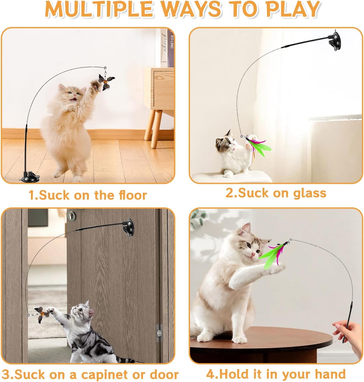 Katzenangel mit Feder und Saugnapf Katzenspielzeug Interaktives Spiel