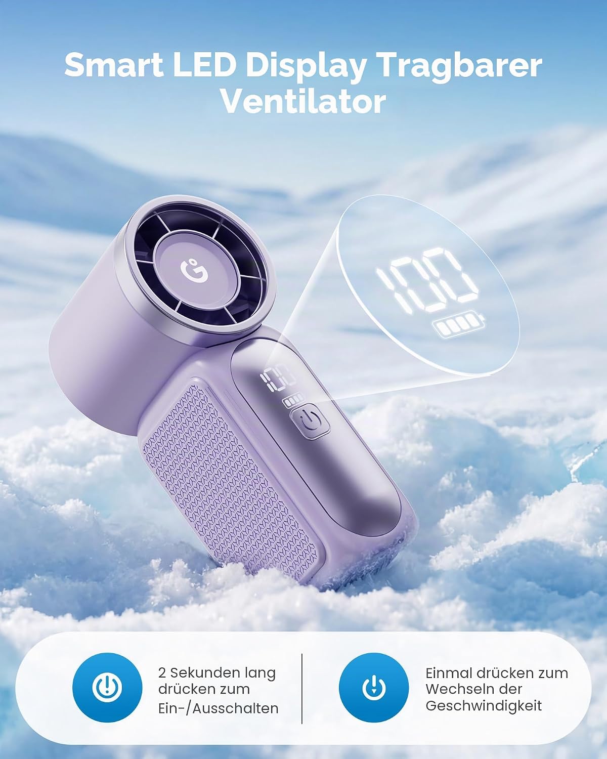 Gaiatop Mini-Handventilator USB wiederaufladbar 6 Stufen LED-Display 16900 U/min
