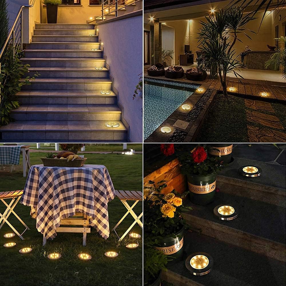 Joomer 12er Solar Bodenleuchten Aussen 8 LEDs 3000K Warmweiss IP65 Garten