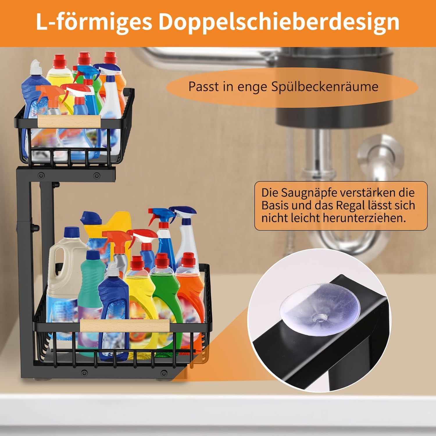 Unter Waschbecken Organizer 2 Etagen Ablage Regal fuer Kuechenschrank