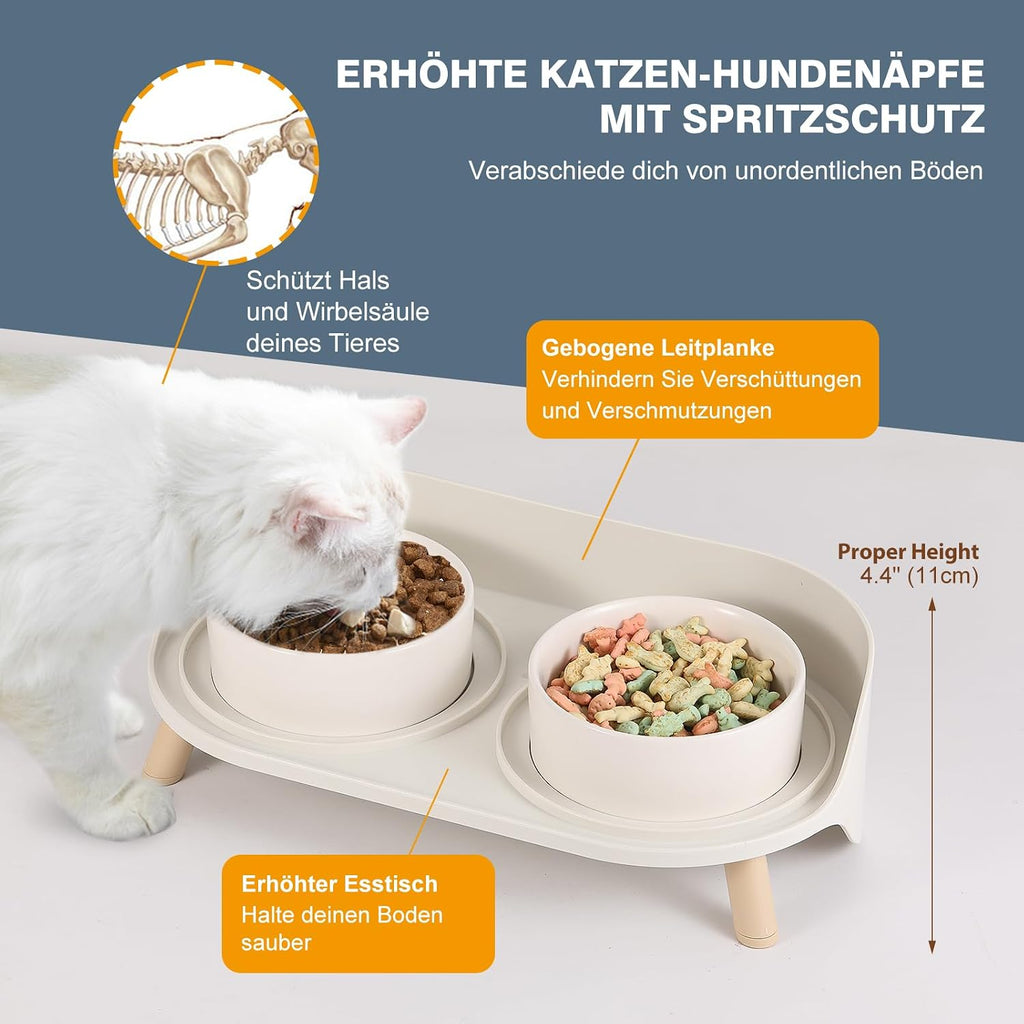 Erhoehter Keramik Hundenapf 2x720 ml mit Staender rutschfest gruen fuer Hunde Katzen