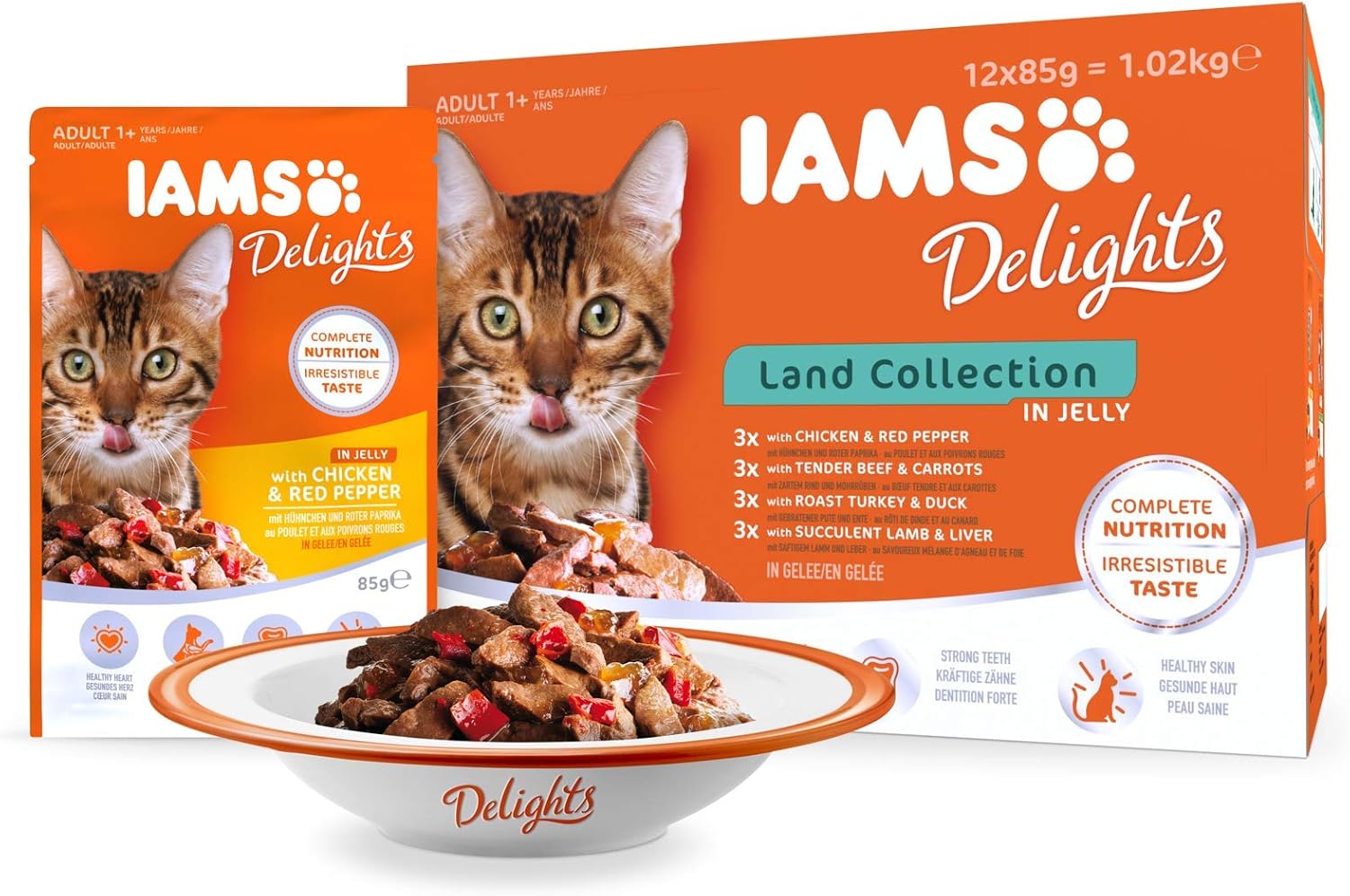 IAMS Delights Land Collection Katzenfutter Nass 12x85g Verschiedene Fleis
