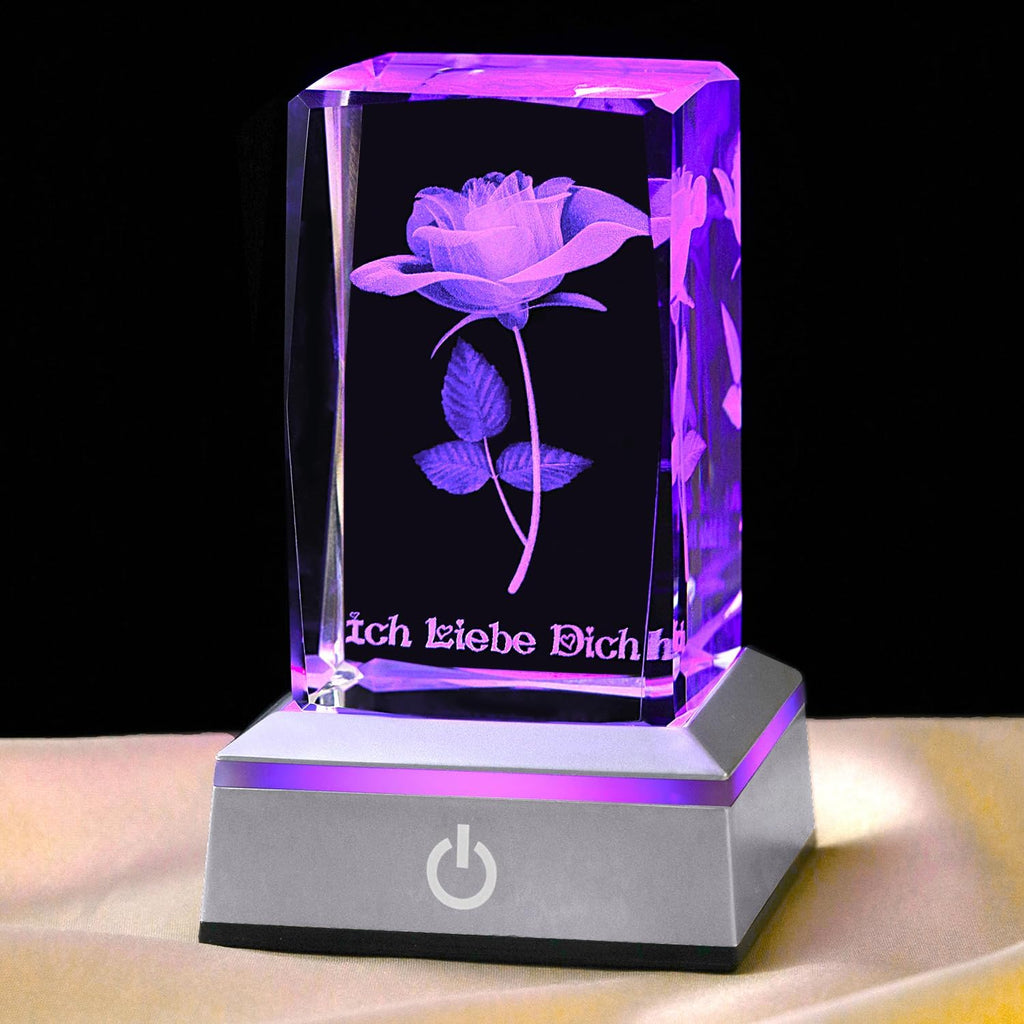 3D Rose Kristall Nachtlicht mehrfarbig Ich liebe dich Dekolampe Muttertag