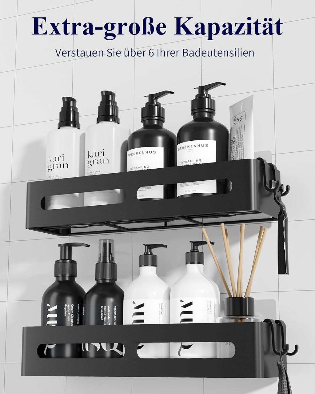 Duschregal ohne Bohren Wandregal Bad 2er Pack Schwarz Ablage