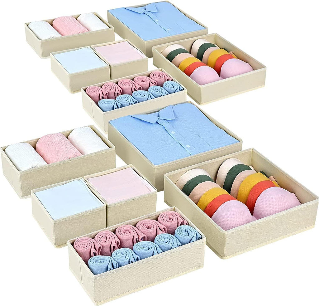 Kleiderschrank Organizer 12er Set faltbare Stoffboxen Beige
