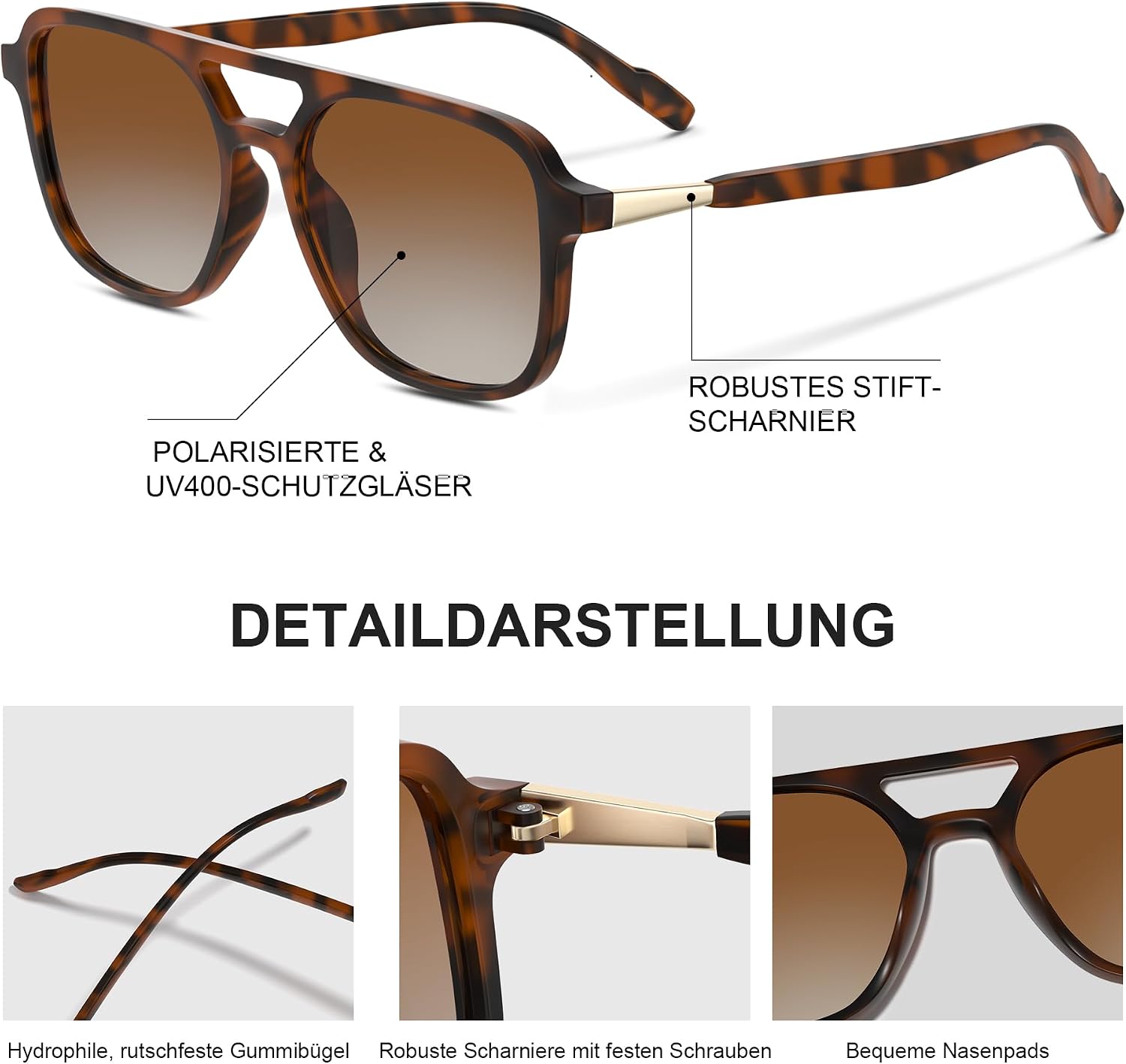 Unisex Sonnenbrille polarisiert UV400 rechteckig retro ultraleicht Damen Herren
