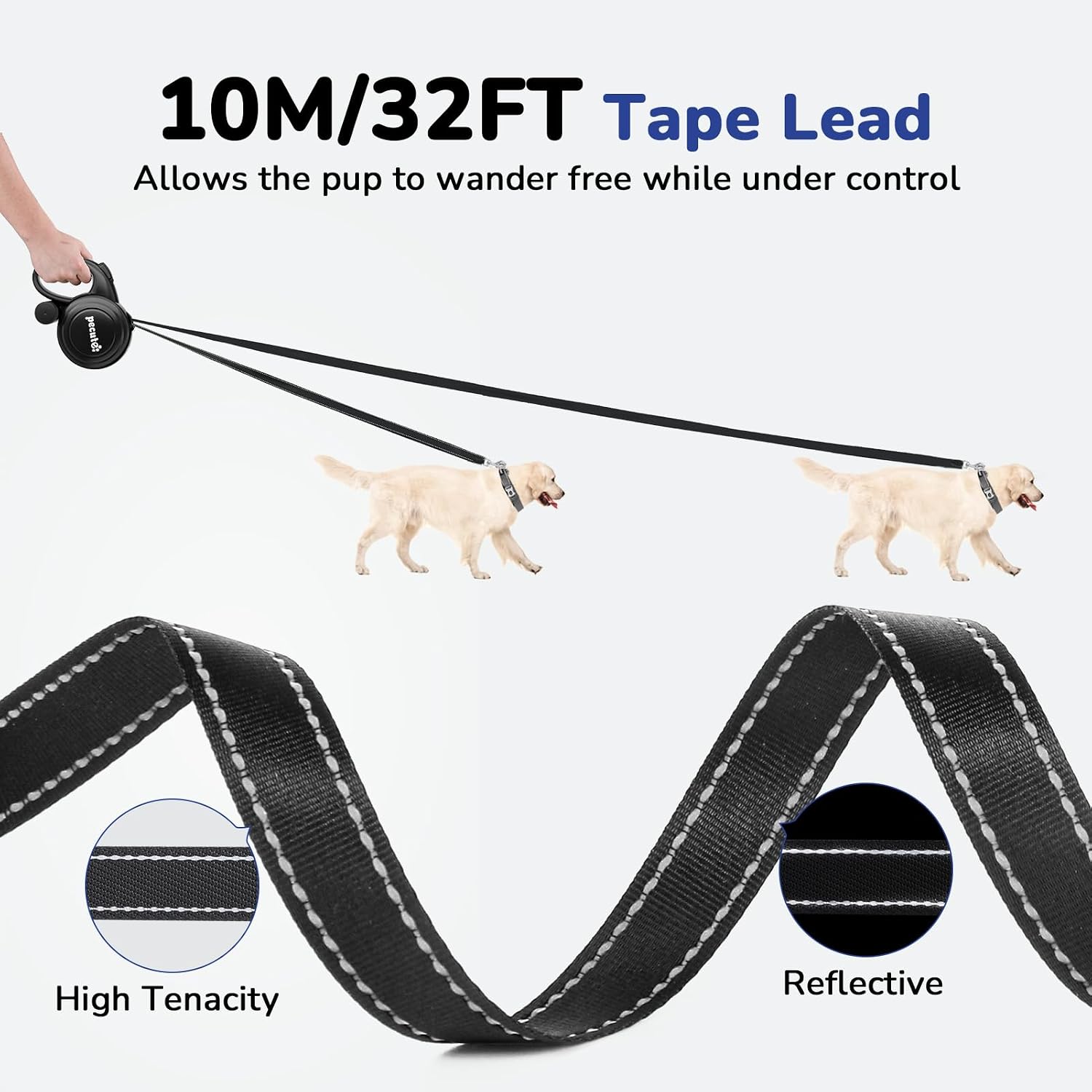 pecute Rollleine 10 m fuer Hunde bis 50 kg mit 360 Grad Anti-Verheddern und Schnellbremse