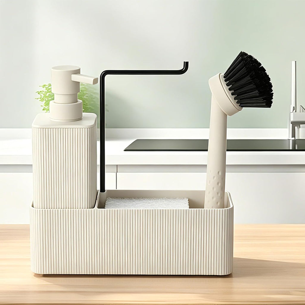 Spuelmittelspender mit Schwammhalter Schwarz Set fuer Kueche Waschbecken