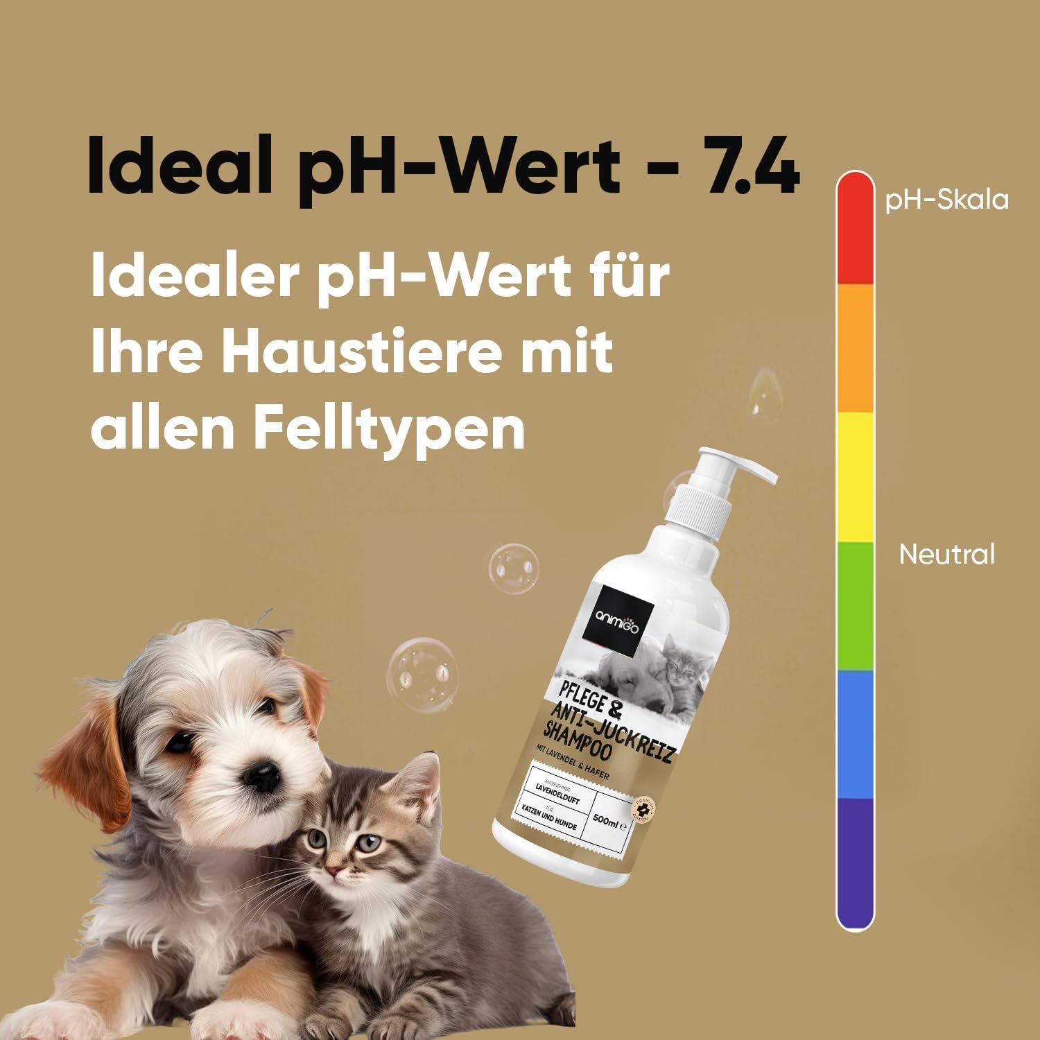 animigo Hundeshampoo 500 ml - Anti-Juckreiz, Milben & Flohschutz, hautfreundlich