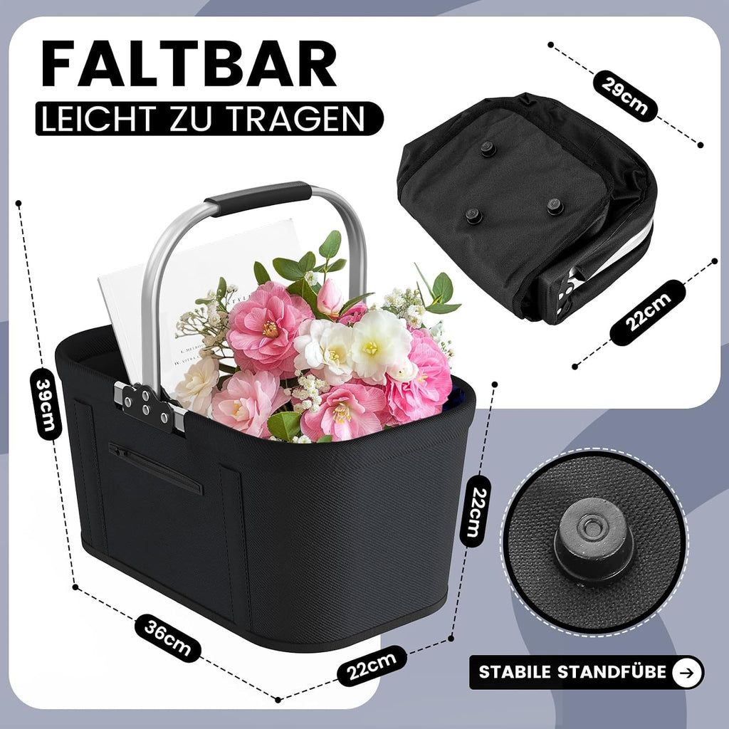 Yeabett Einkaufskorb faltbar 46x27x25 cm mit 4 Stuetzstangen gepolstert