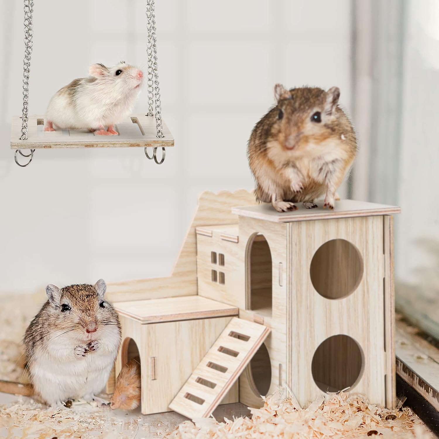 6x Hamster Holzspielzeug Set DIY Haus Kauspielzeug Zubehör für Kleintiere