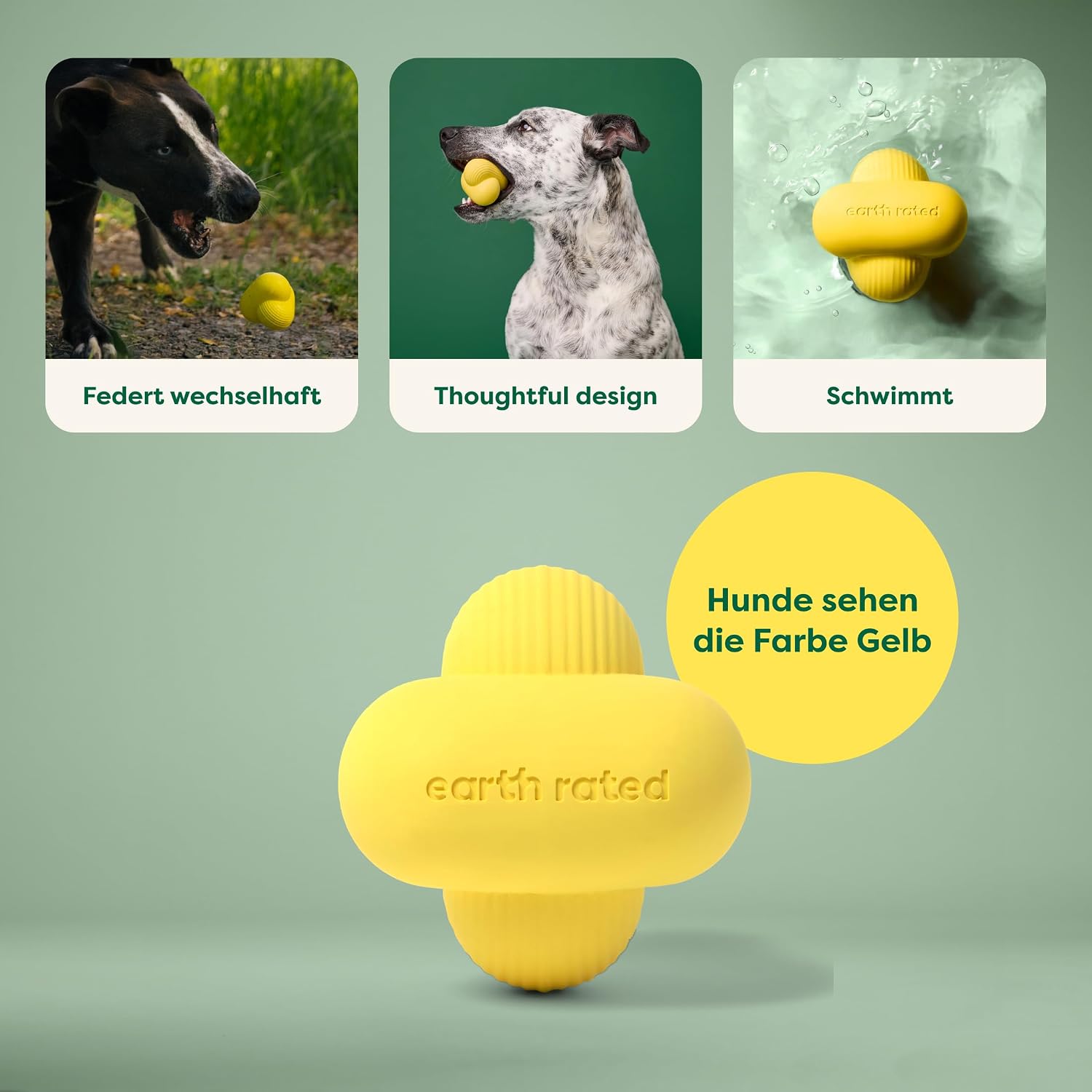 Earth Rated Hundeball S-L - Naturgummi Apportierball klein gelb verschiedene Groe