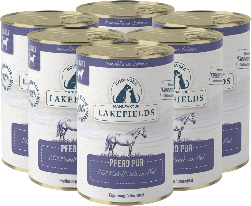 Lakefields Hundefutter Nass Pferd 100% Muskelfleisch 6x400g getreidefrei