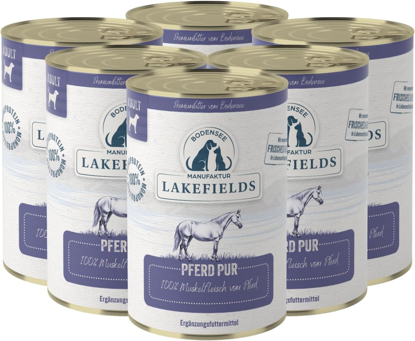 Lakefields Hundefutter Nass Pferd 100% Muskelfleisch 6x400g getreidefrei