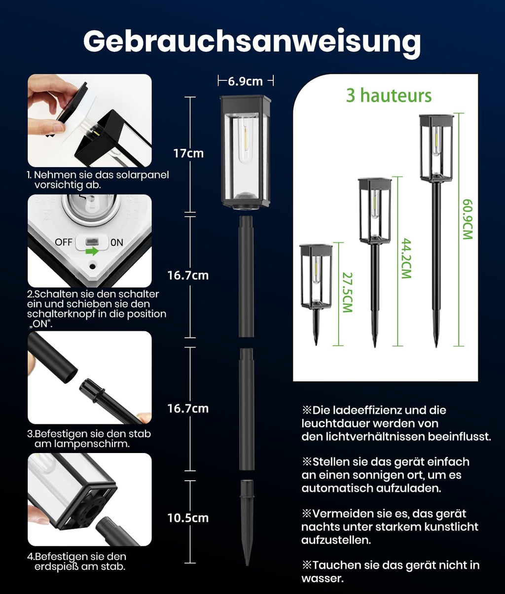 BITPOTT Solarleuchten Garten 6er Set IP65 wasserdicht warmweiss lange Laufzeit