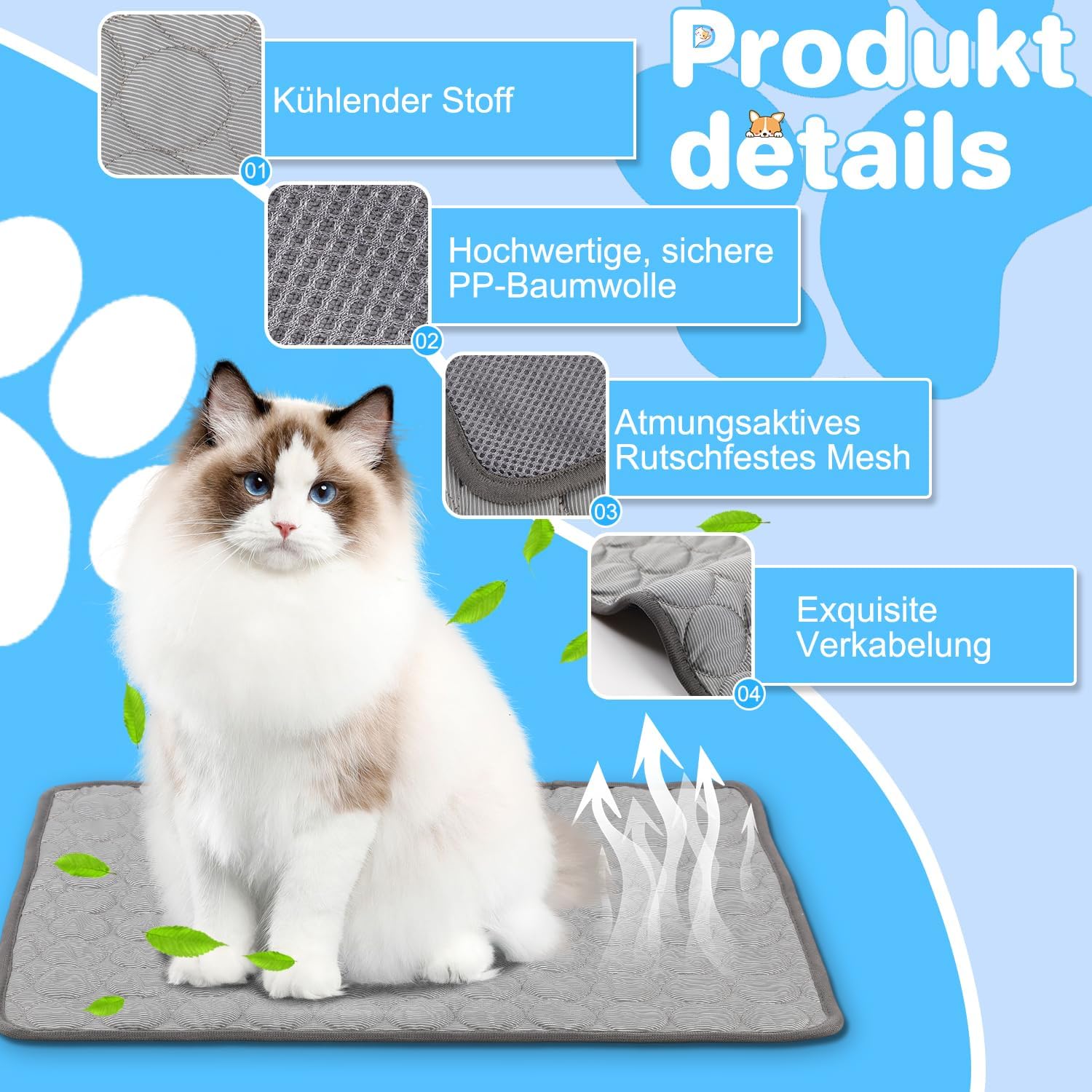 Yanlin Hundekuehlmatte 70x55 cm L grau selbstkuehlend rutschfest waschbar
