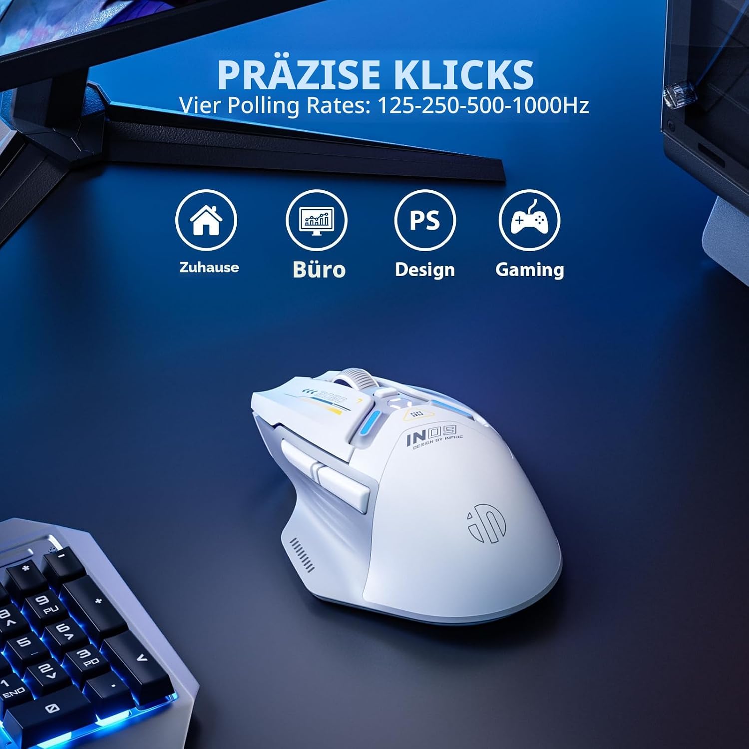 Inphic IN9 Gaming Maus kabellos 2.4G Bluetooth USB-C RGB 10000 DPI