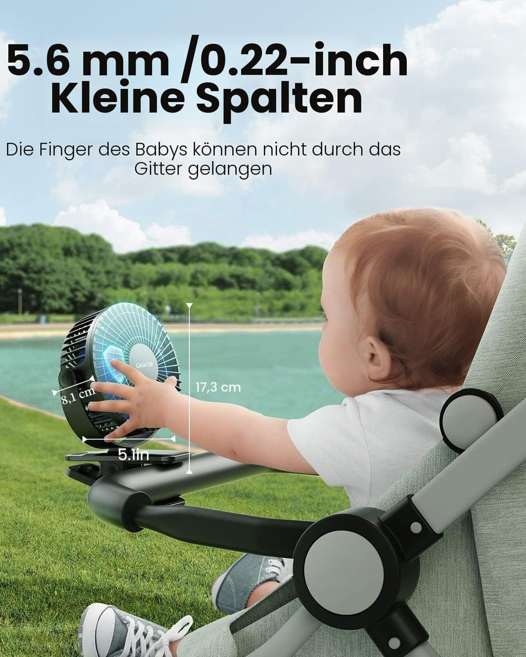 Gaiatop Mini USB-Tischventilator, Clip, Akku, 3 Geschwindigkeiten, Schwarz