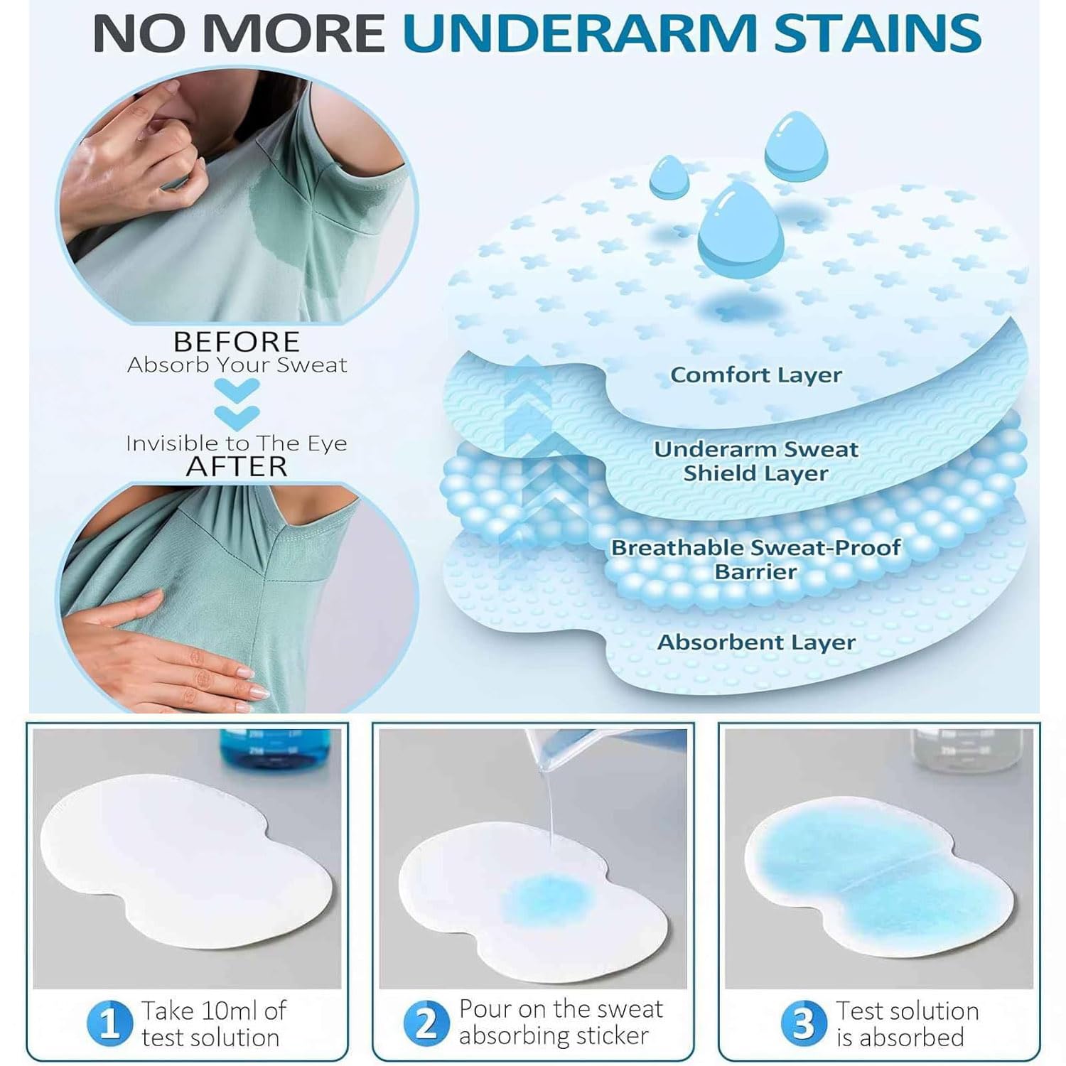 100 Stueck selbstklebende Achselpads Schweissabsorber geruchsfrei fuer Damen Herren