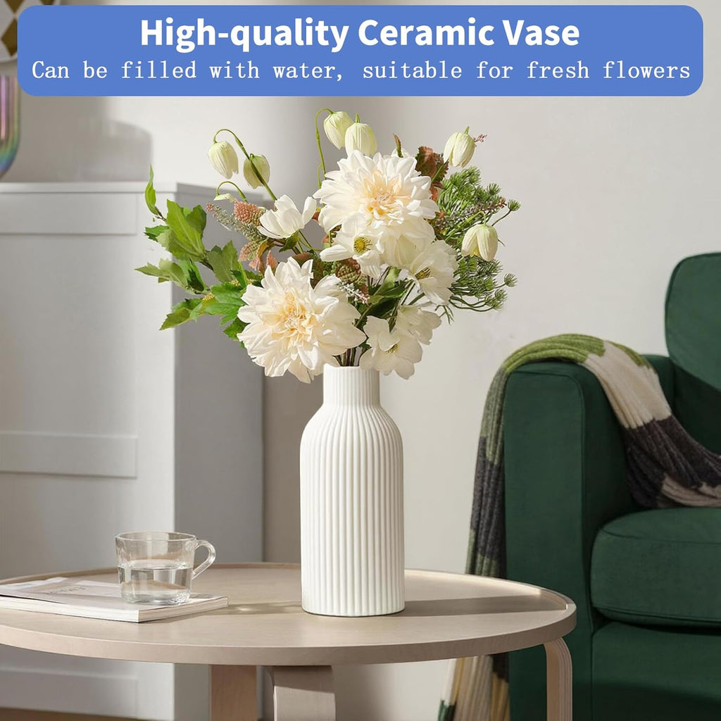 Keramikvase 20 cm hoch - kleine Dekovase fuer Pampasgras, Esstisch, Buecherregal