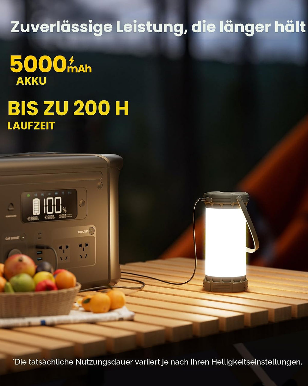Glocusent Campinglampe 1500 lm 135 LED 5000 mAh wiederaufladbar SOS 5 Stufen