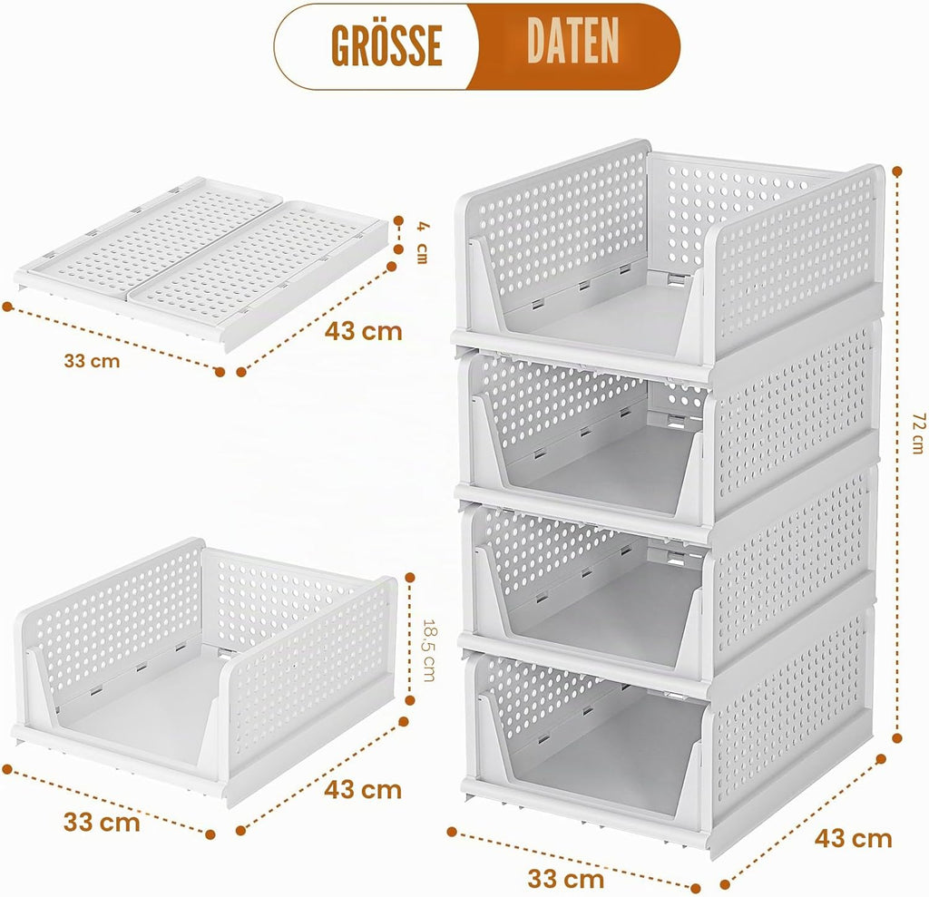 Schrank Organizer 4er Set faltbar stapelbar Aufbewahrungsboxen Weiss