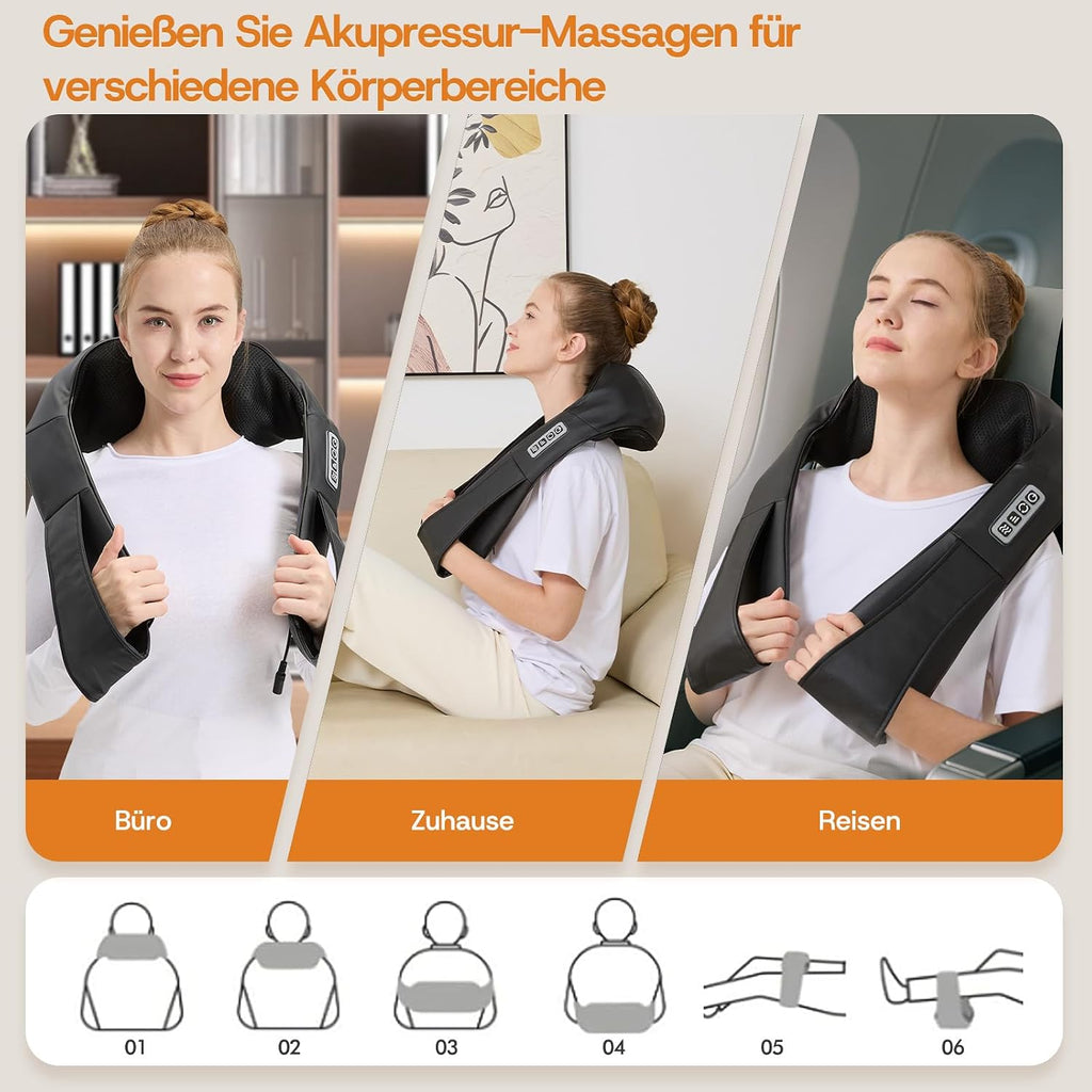 Shiatsu Nackenmassagegeraet elektrisch mit Waerme fuer Nacken Schulter Ruecken