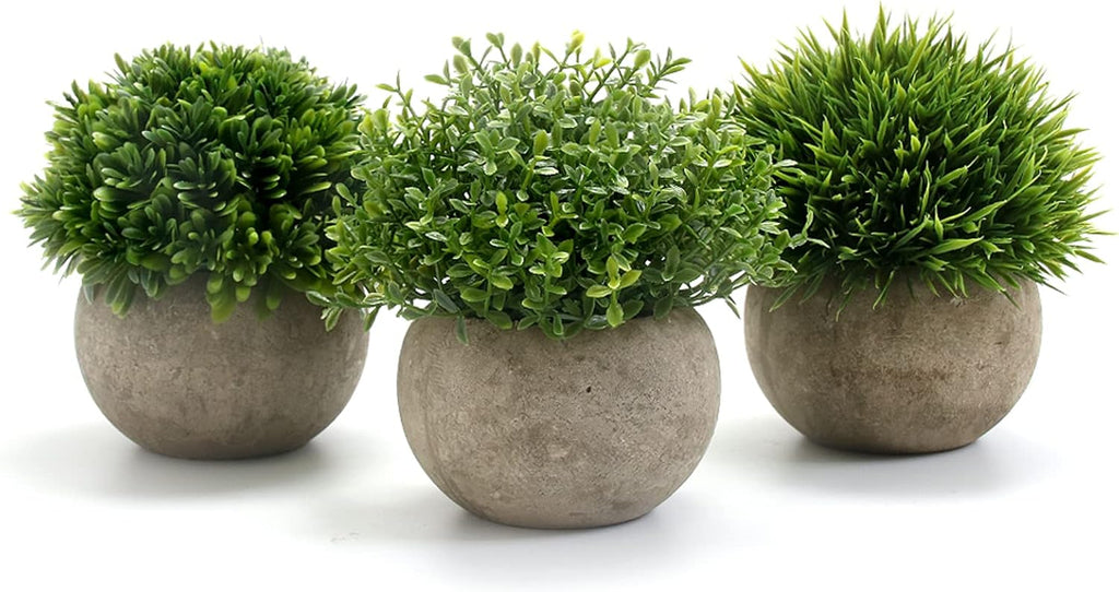 Gomaihe Kuenstliche Zimmerpflanze 3er Set mit grauen Toepfen 9,5×13 cm