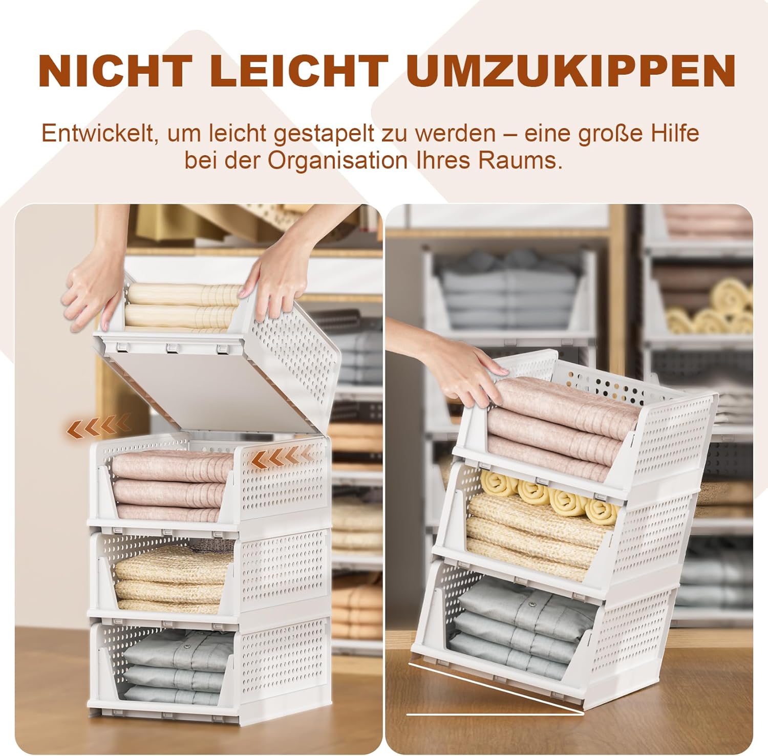 Schrank Organizer 4er Set faltbar stapelbar Aufbewahrungsboxen Weiss