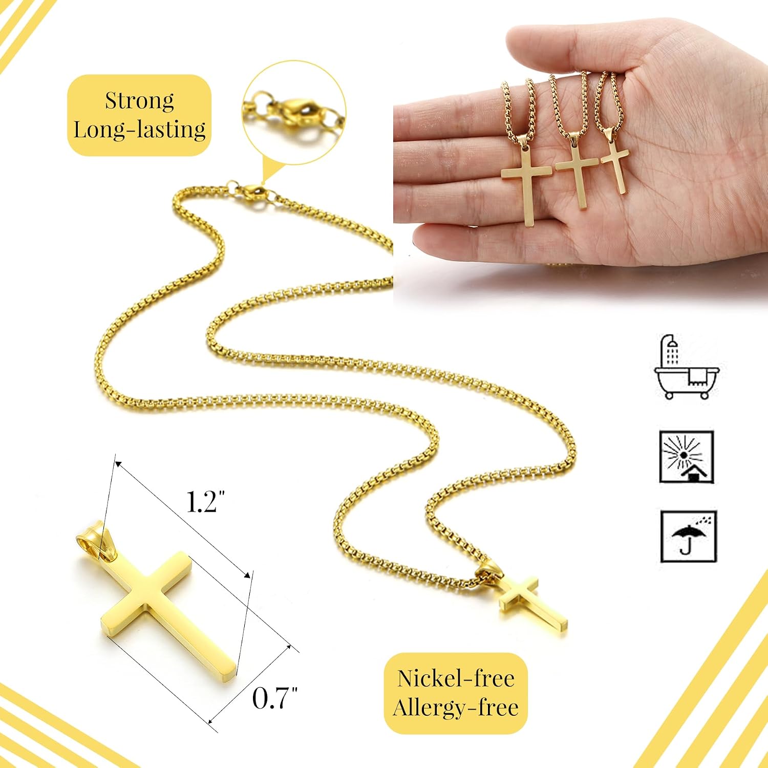 Herren Kreuzkette Gold Silber mit Kreuzanhaenger 50 cm