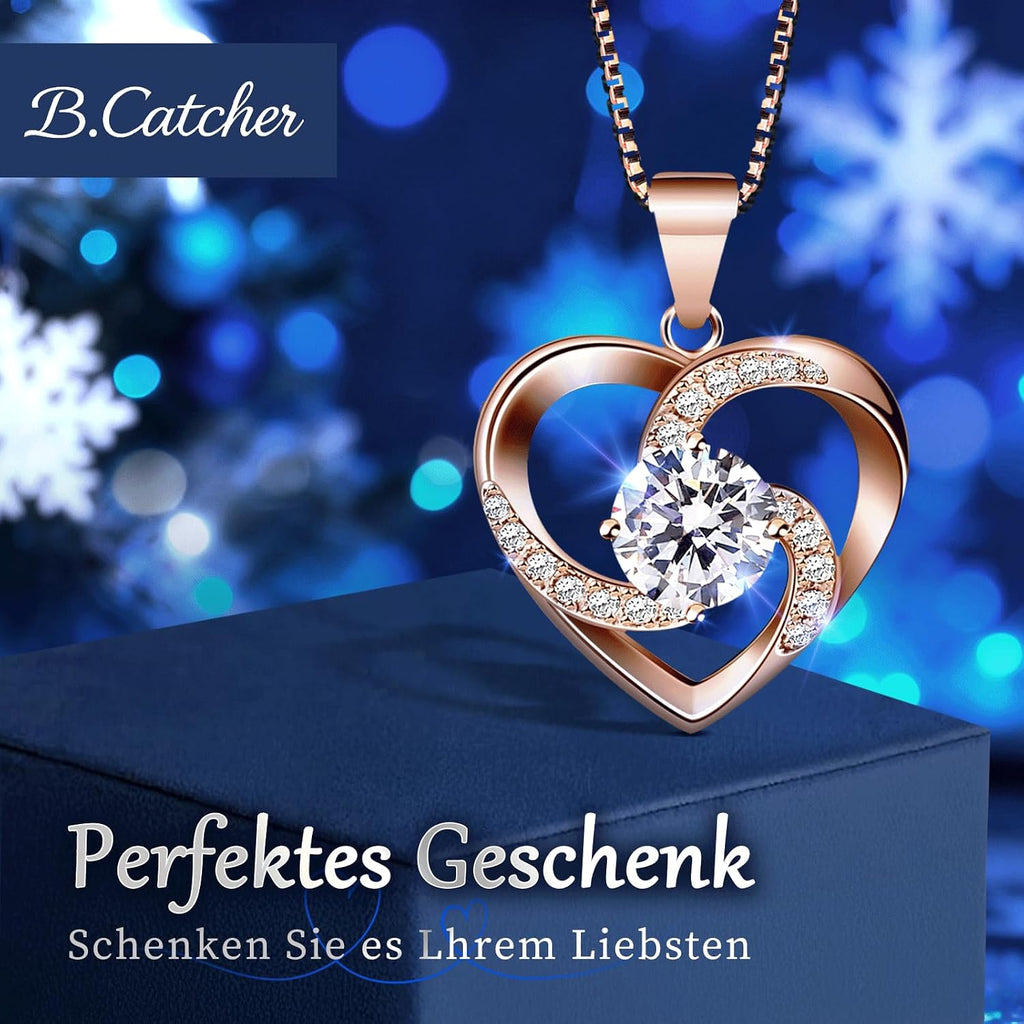 Halskette Damen Silber 925 Herzanhaenger 45 cm Schmuck Geschenk fuer Frauen