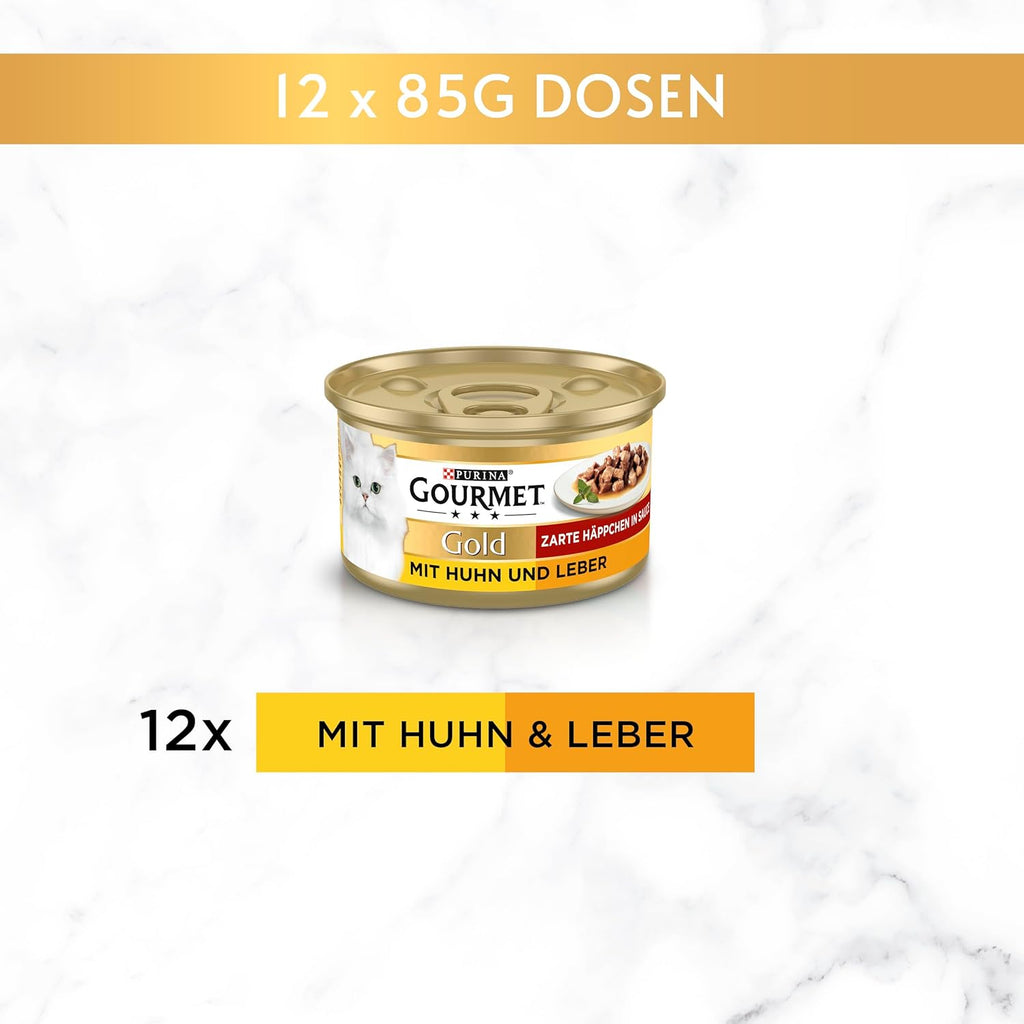 Gourmet Gold Nassfutter Katzen Haeppchen Sauce Lachs & Huhn 12x85g verschiede