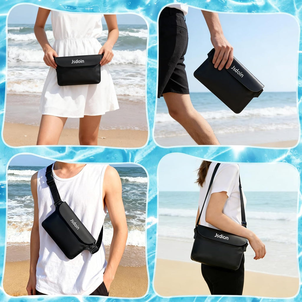 Jsdoin wasserdichte Bauchtasche mit verstellbarem Band + Handyhuelle, Schwarz