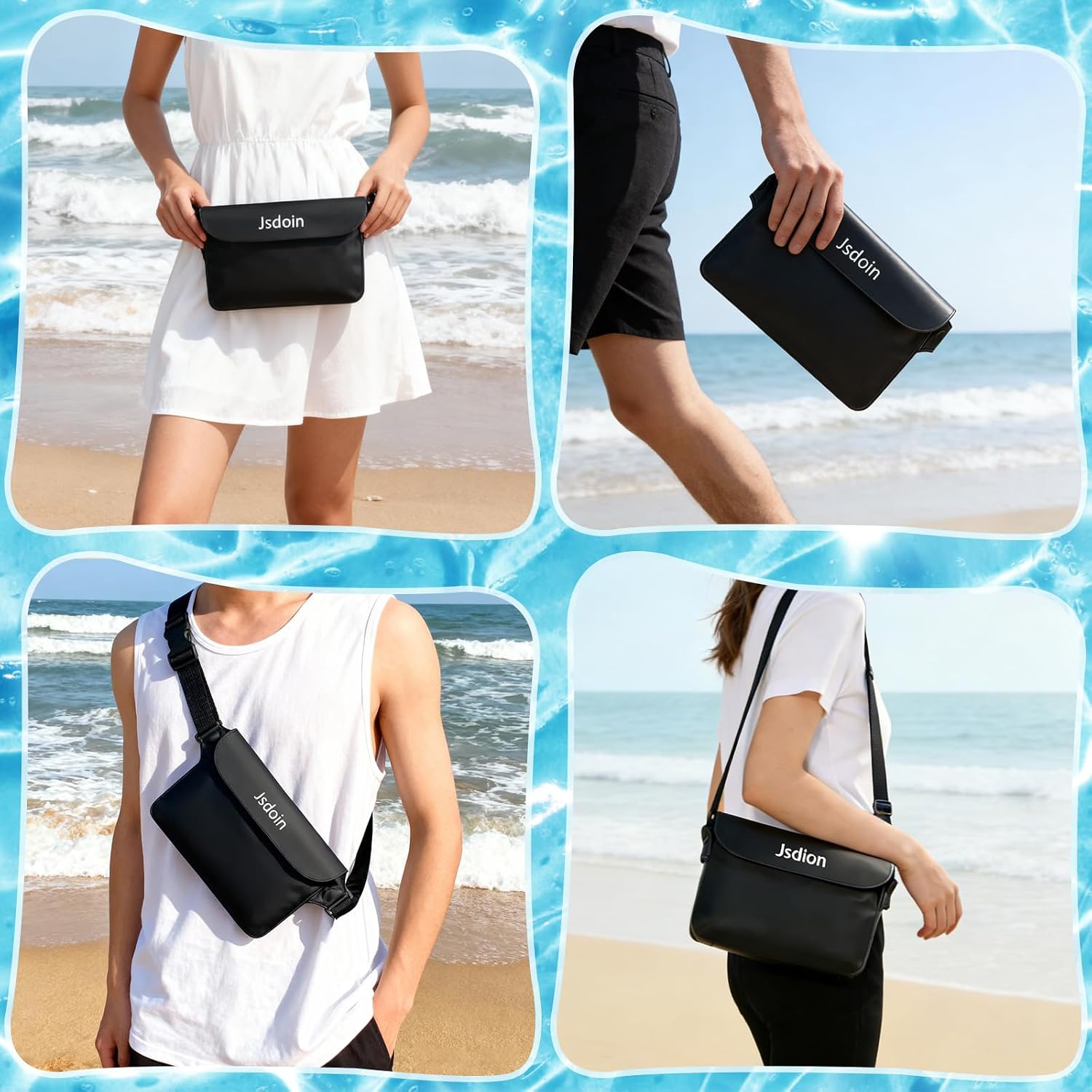 Jsdoin wasserdichte Bauchtasche mit verstellbarem Band + Handyhuelle, Schwarz