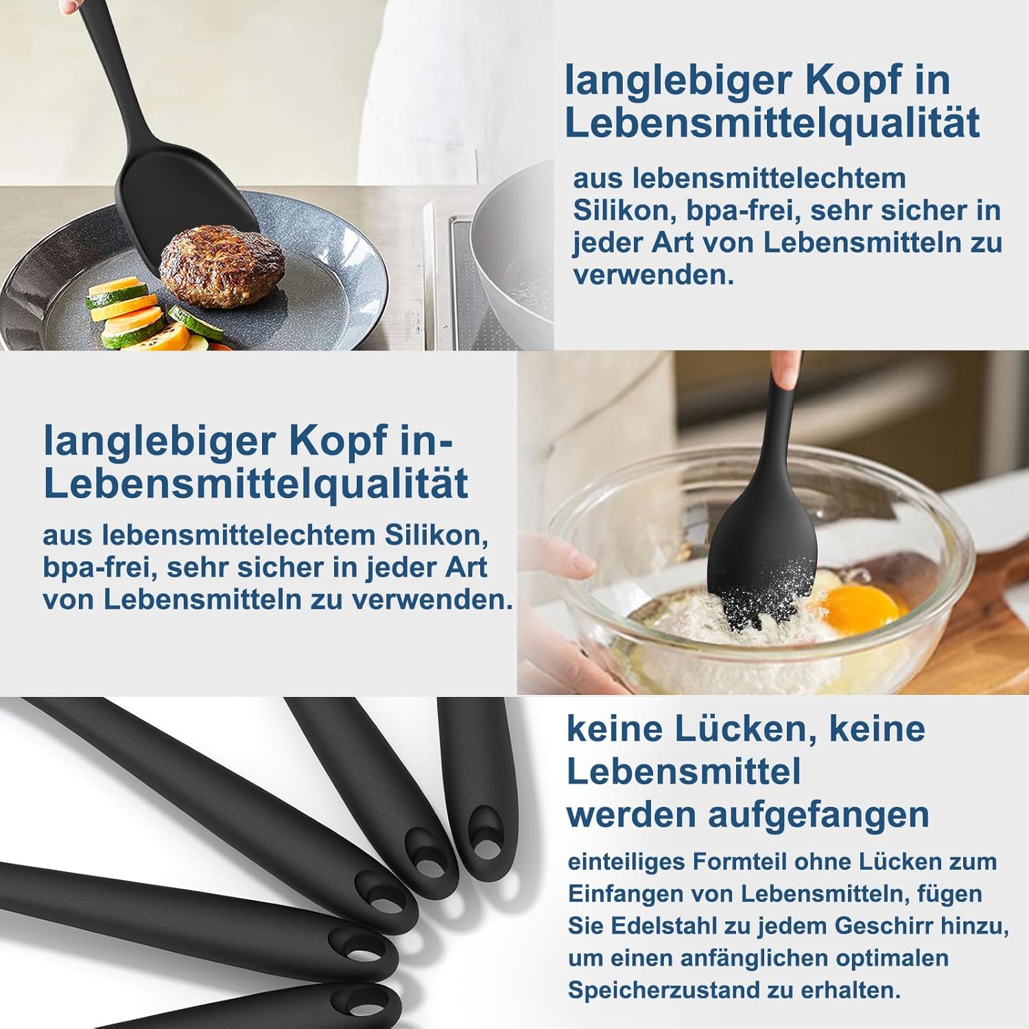 25-teiliges Silikon Kuechenhelfer Set schwarz hitzebestaendig mit Halter
