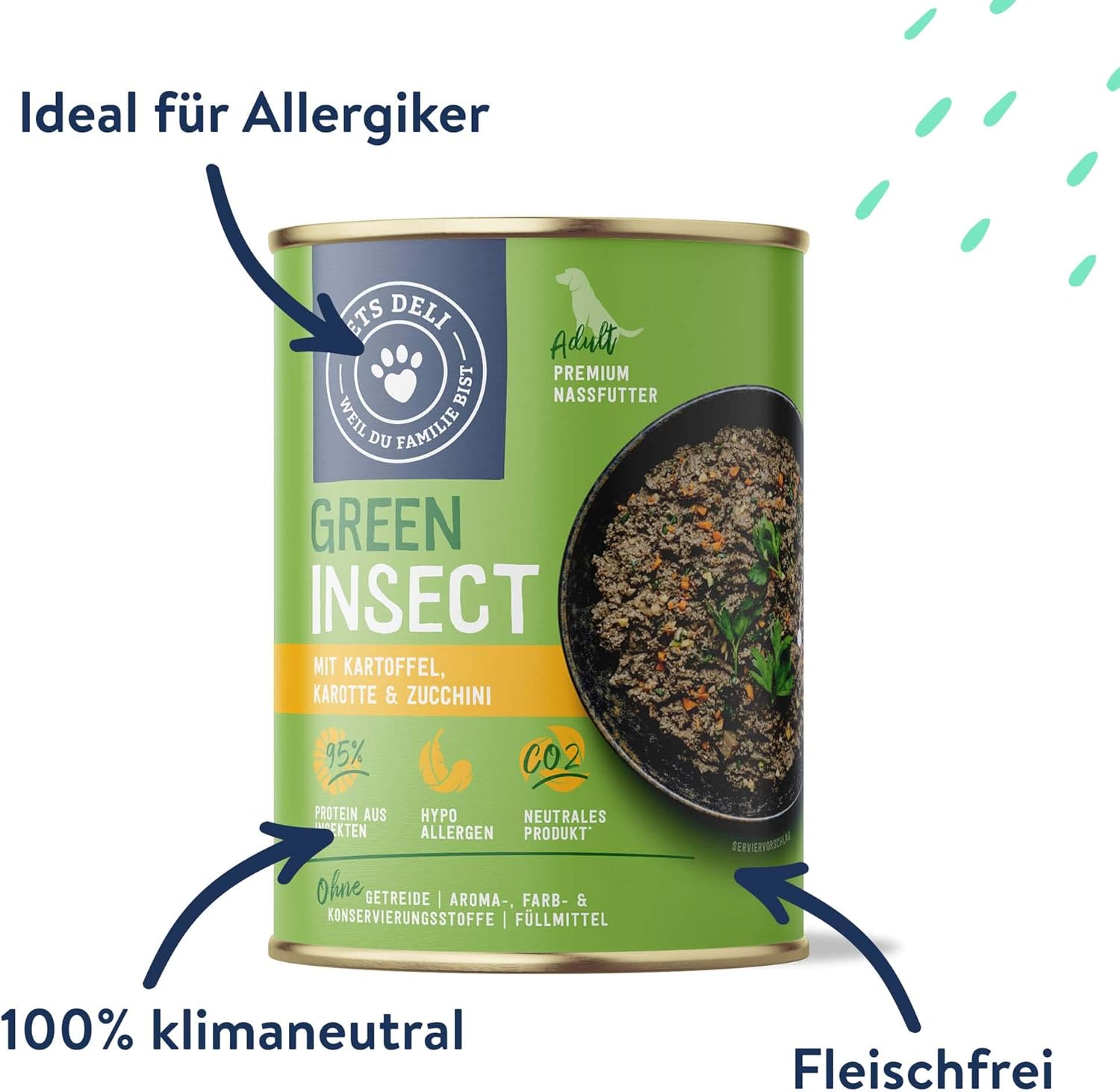 Pets Deli Green Insect Hunde Nassfutter Insektenbasis 6x375g verschiedene Sorten