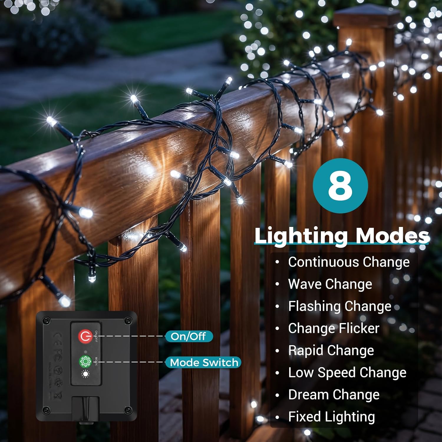 kolpop Solar Lichterkette 12 m 120 LED IP65 wasserdicht 8 Modi Warmweiss