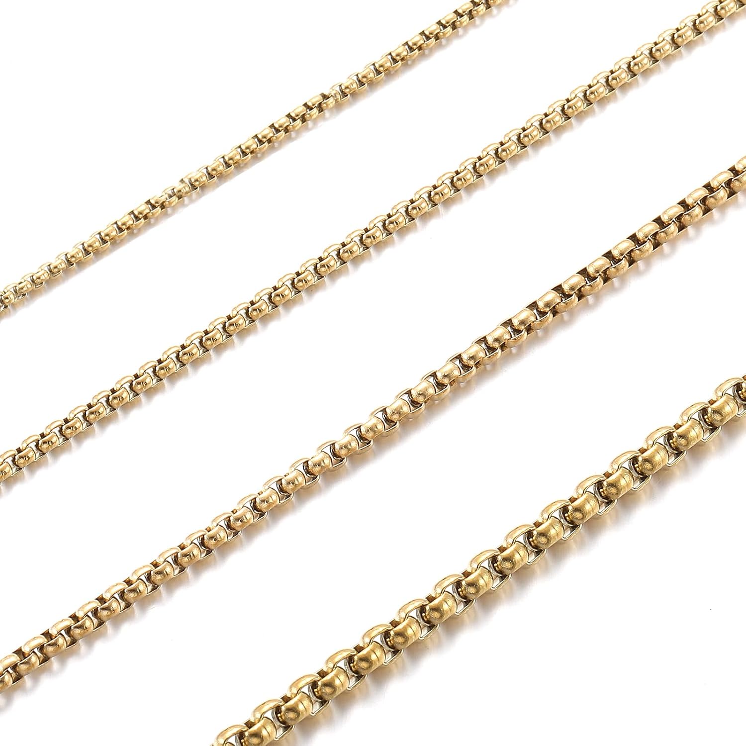 RWQIAN Venezianerkette Edelstahl Silber Gold Schwarz 2/2.5/3/4 mm cm