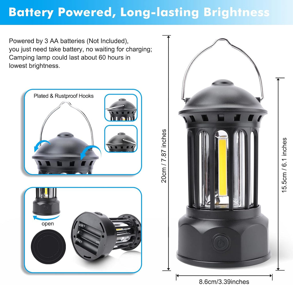 WARMTUYO LED Campinglampe 2er Set batteriebetrieben dimmbar IPX4 Retro