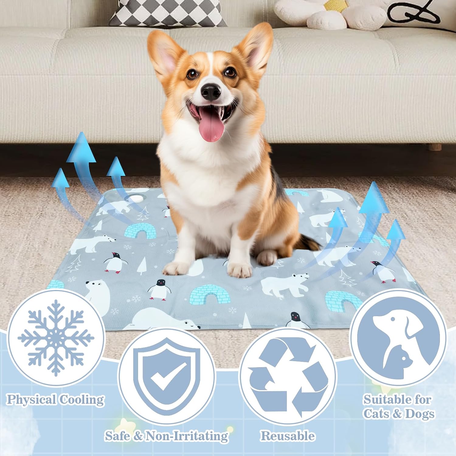 Selbstkuehlende Kuehlmatte 1cm fuer Hunde Katzen wasserdicht wiederverwendbar