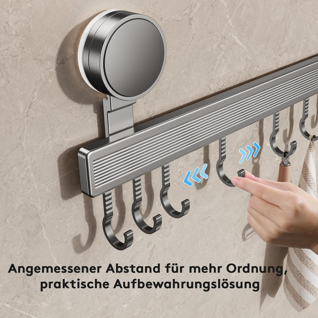 Hakenleiste 40 cm mit 8 Saugnapf-Haken fuer Kueche ohne Bohren