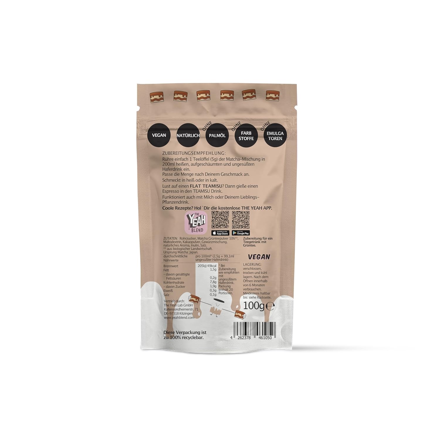 Teamisu Matcha Latte Pulver 100 g, Zuckerfrei? / cremiger Matcha-Drink