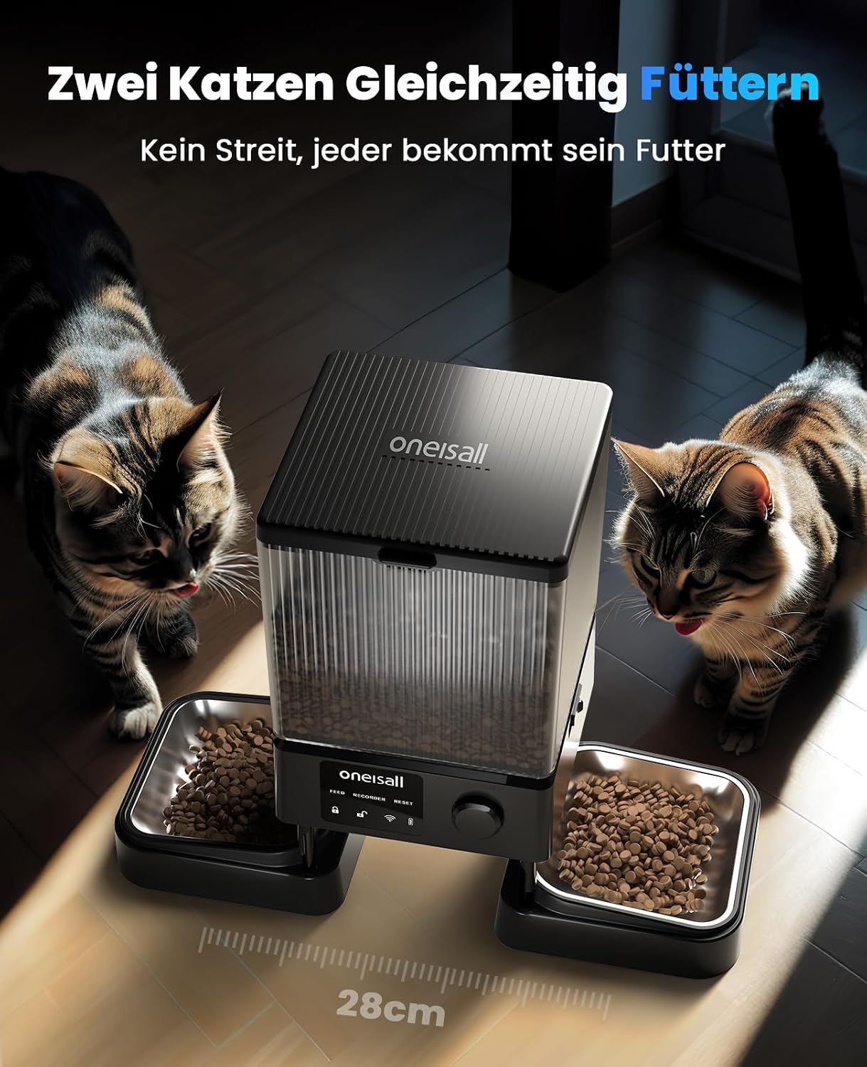 oneisall Futterautomat Katze mit 2 Naepfen WiFi App Steuerung Voice Recorder
