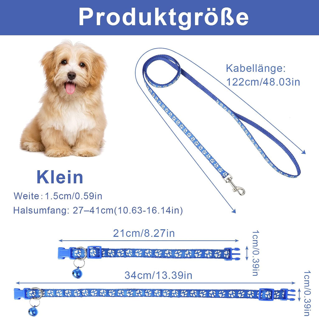 4er Set Welpenhalsband mit Leine verstellbar Nylon für kleine Hunde & Katzen