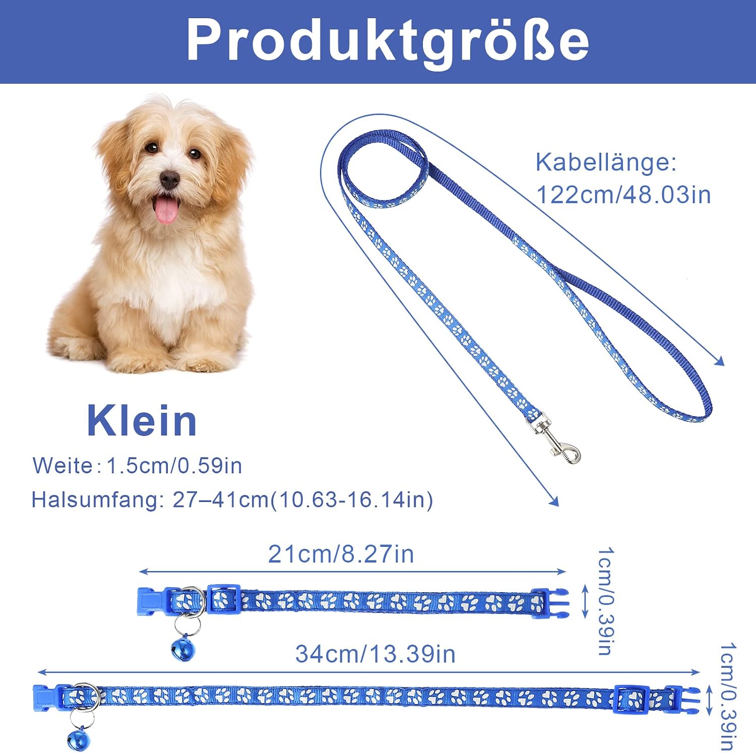 4er Set Welpenhalsband mit Leine verstellbar Nylon für kleine Hunde & Katzen