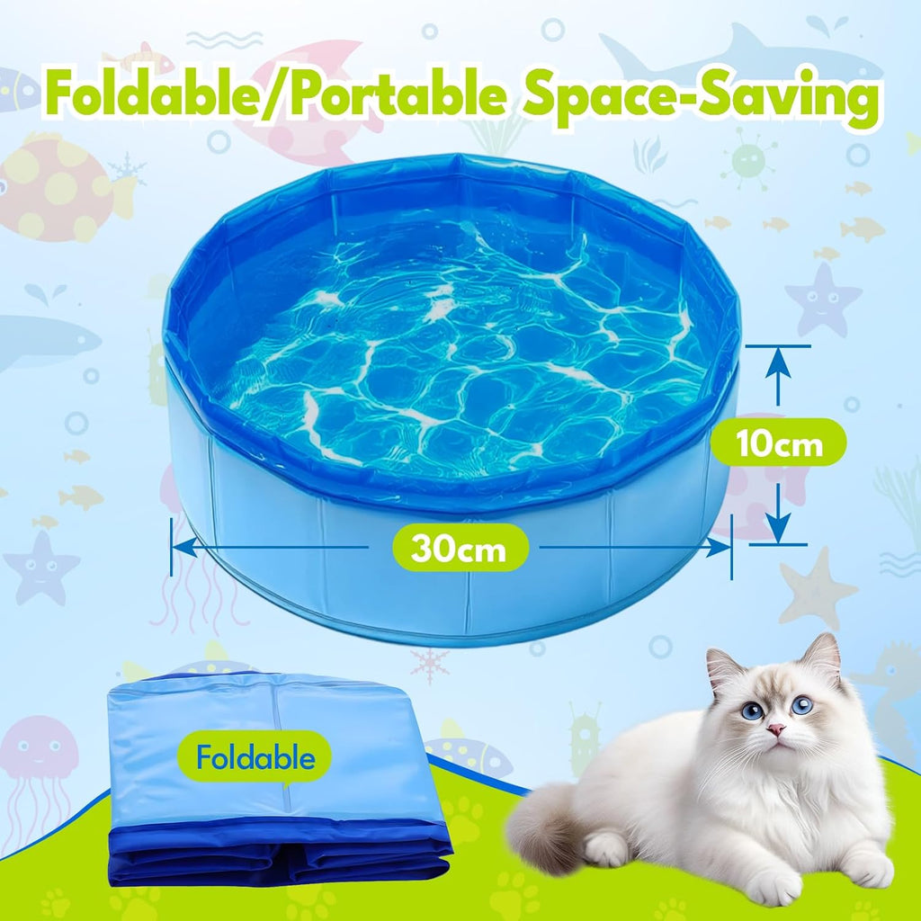 Faltbarer Katzenpool klein 30×10 cm blau Mini Planschbecken fuer Katzen