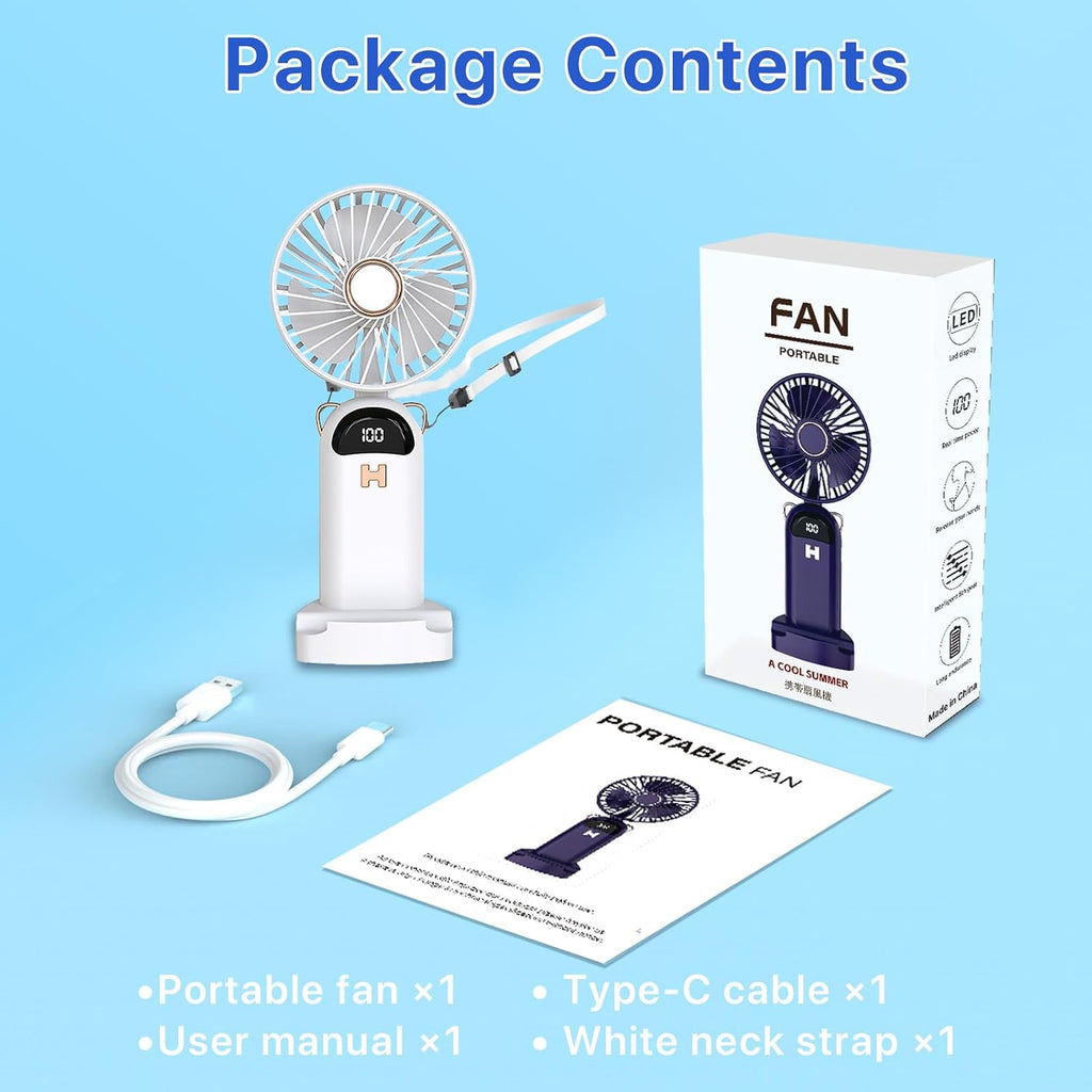 Tragbarer Mini Handventilator Akku USB wiederaufladbar faltbar Weiss