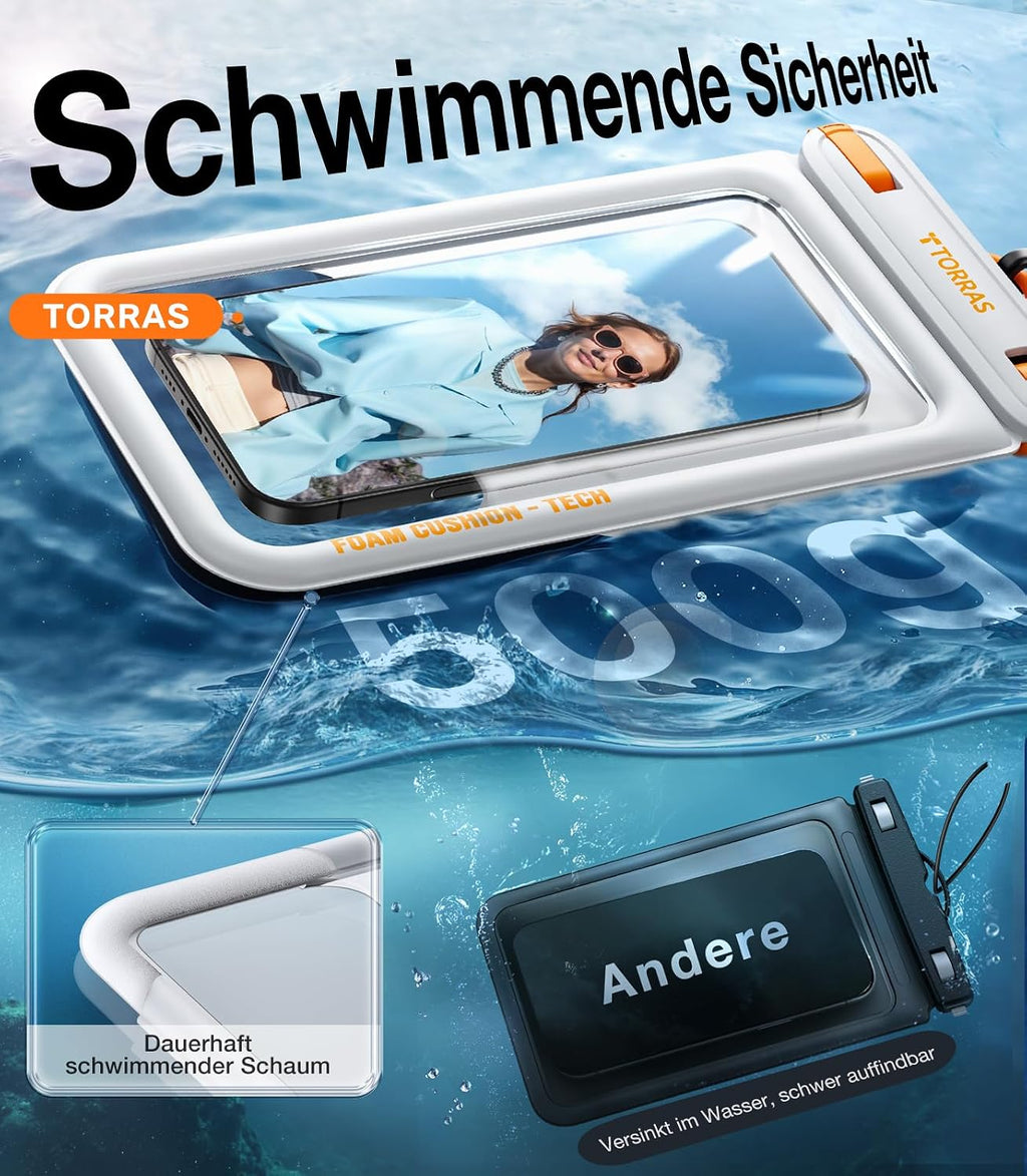 TORRAS IP68 wasserdichte Handytasche bis 7,9" mit doppelter Tasche Schwarz