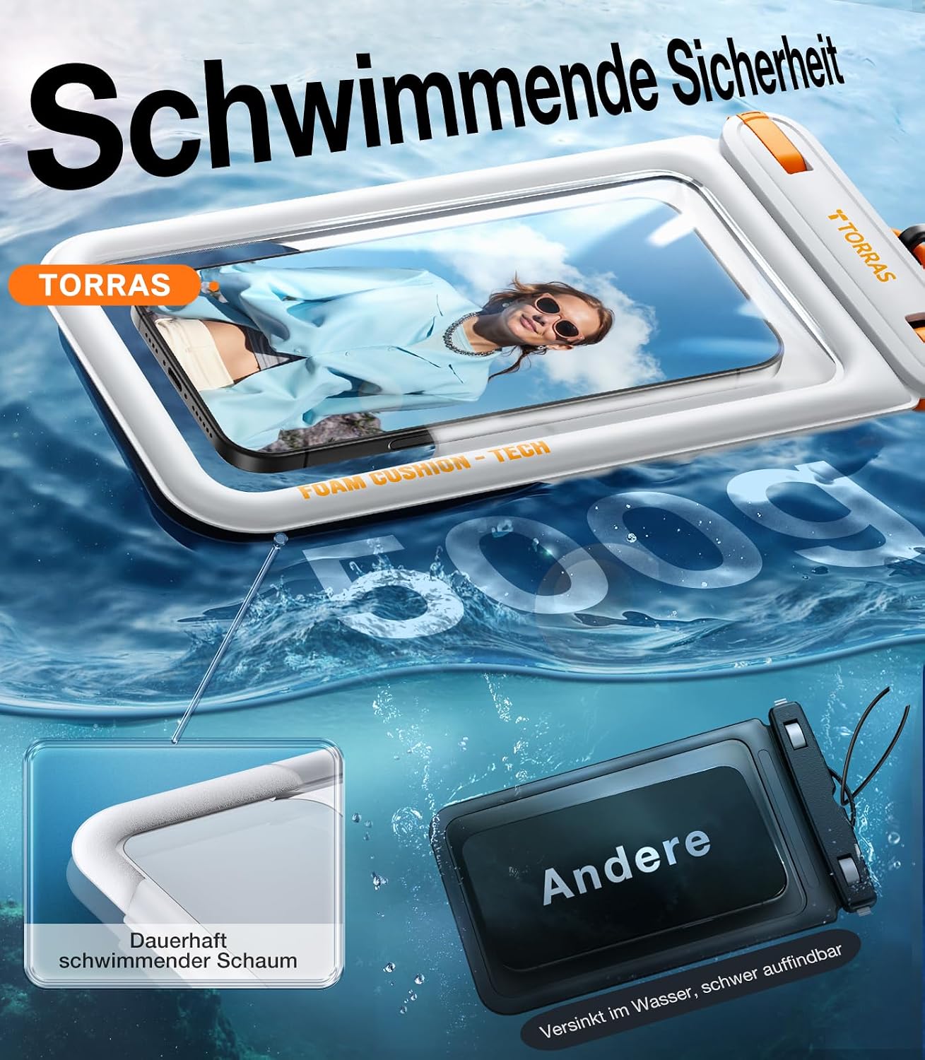 TORRAS IP68 wasserdichte Handytasche bis 7,9" mit doppelter Tasche Schwarz